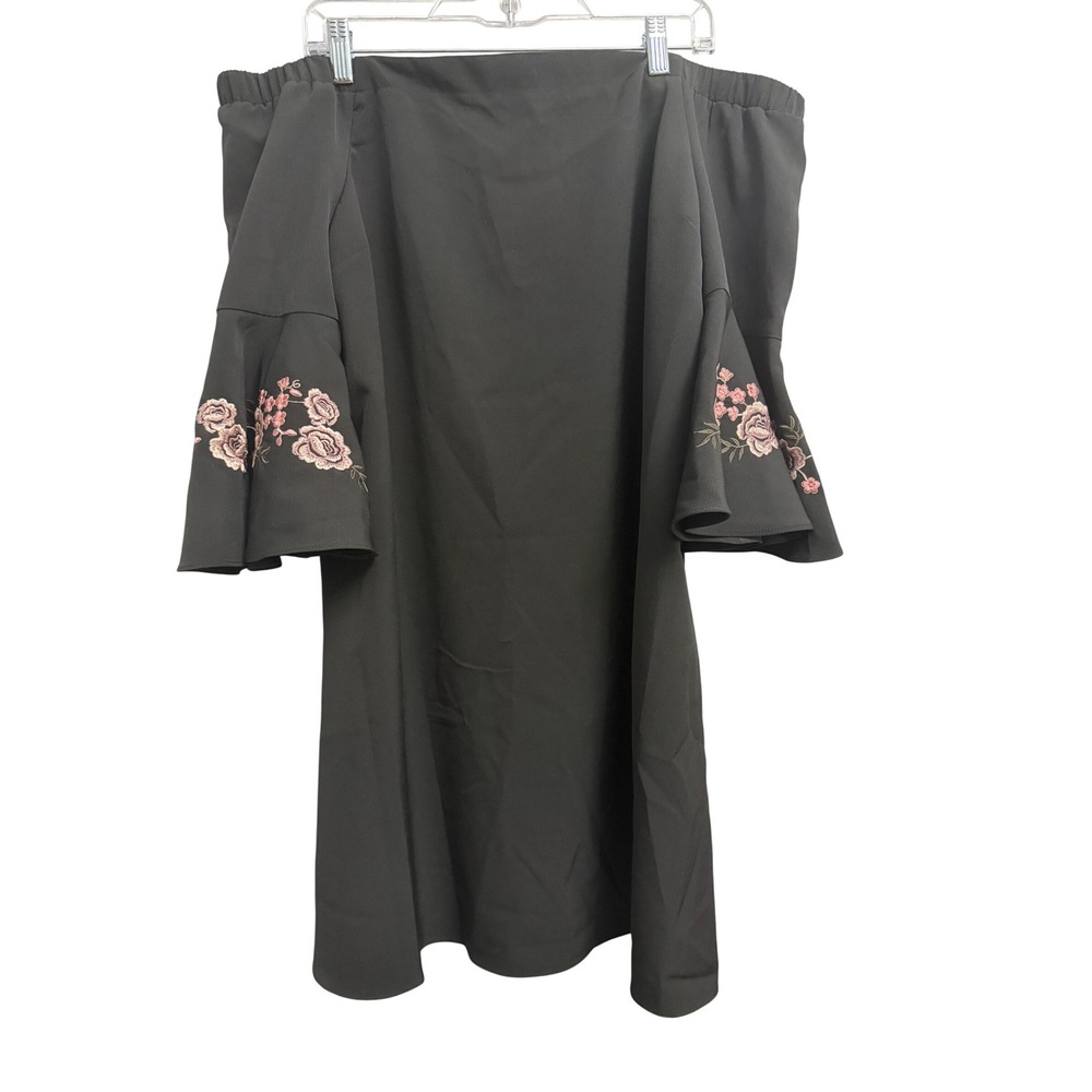 Jennifer Lopez Black Off The Shoulder Floral Embroidered Bell Sleeve Dress XL